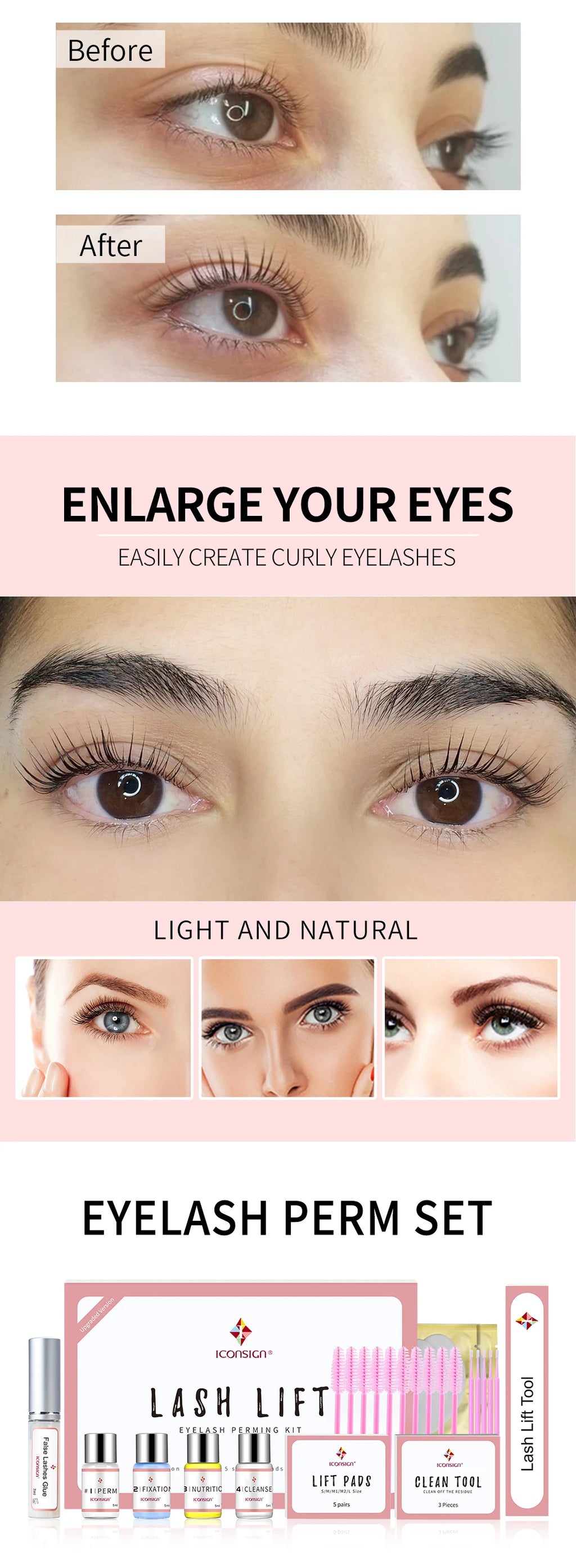 Iconsign atualização versão lash lift kit levantamento cílios duradouro 6-8 semanas lash perm cílios realçador ferramentas de maquiagem