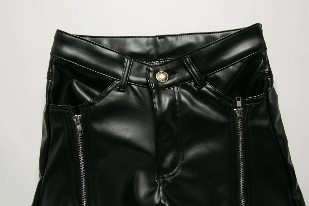 Novo inverno dos homens magro motociclista calças de couro do plutônio alta rua moda motocicleta para masculino palco club wear
