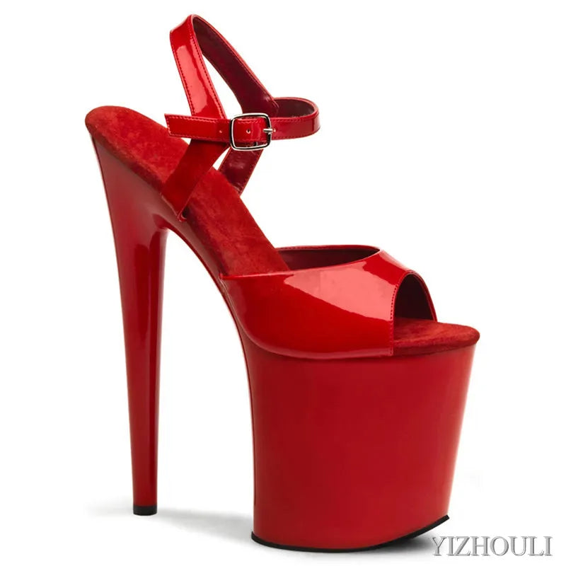 Novo stiletto de 8 polegadas 20 cm vamp preto fosco, sandálias de laca assadas no verão para boate, sandálias de palco de festa