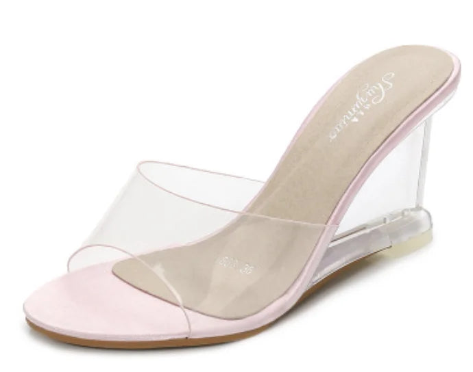 Mclubgirl mclubgirl 2021 sapatos femininos saltos 8cm sandálias de salto cunha sapatos femininos sandálias de cristal transparente chinelos sanda