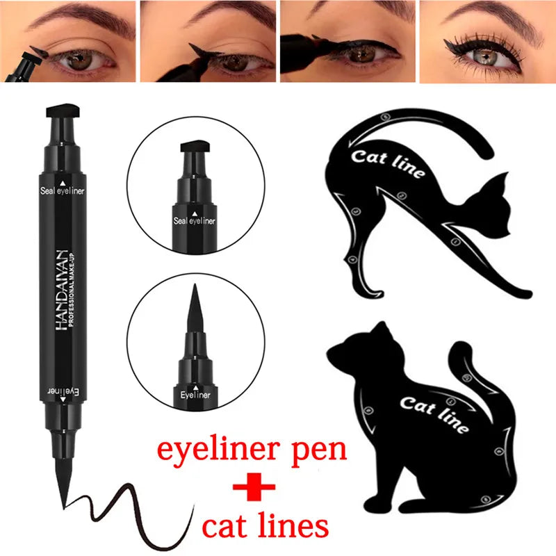Lápis Delineador Líquido Dual End Black, Pro Impermeável, Maquiagem de Longa Duração, Eye Liner Pen, Linha Cat, Eye Stencils