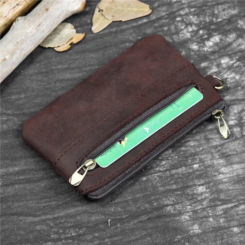 Luufan couro genuíno zíper moeda cartão bolsa de couro real rfid titular do cartão embreagem carteiras slots para homens mulheres mini bolsa fina