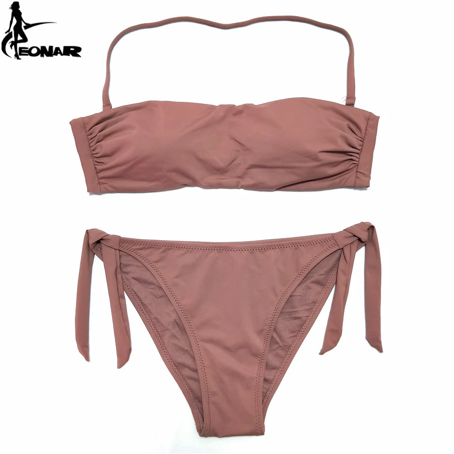 EONAR Biquíni 2025 Sólido Mulheres Maiô Brasileiro Corte Bottom Bikini Set Push Up Swimwear Femme Maiôs Esporte Beach Wear