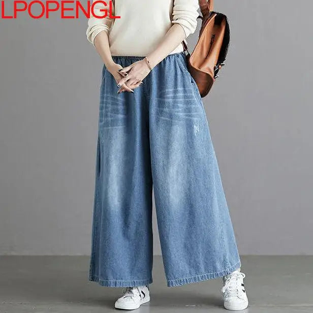 Calças de brim soltas femininas 2025 y2k novo casual streetwear calças jeans perna larga estilo rua vintage bolsos de cintura alta jean femme