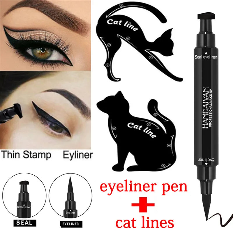 Lápis Delineador Líquido Dual End Black, Pro Impermeável, Maquiagem de Longa Duração, Eye Liner Pen, Linha Cat, Eye Stencils