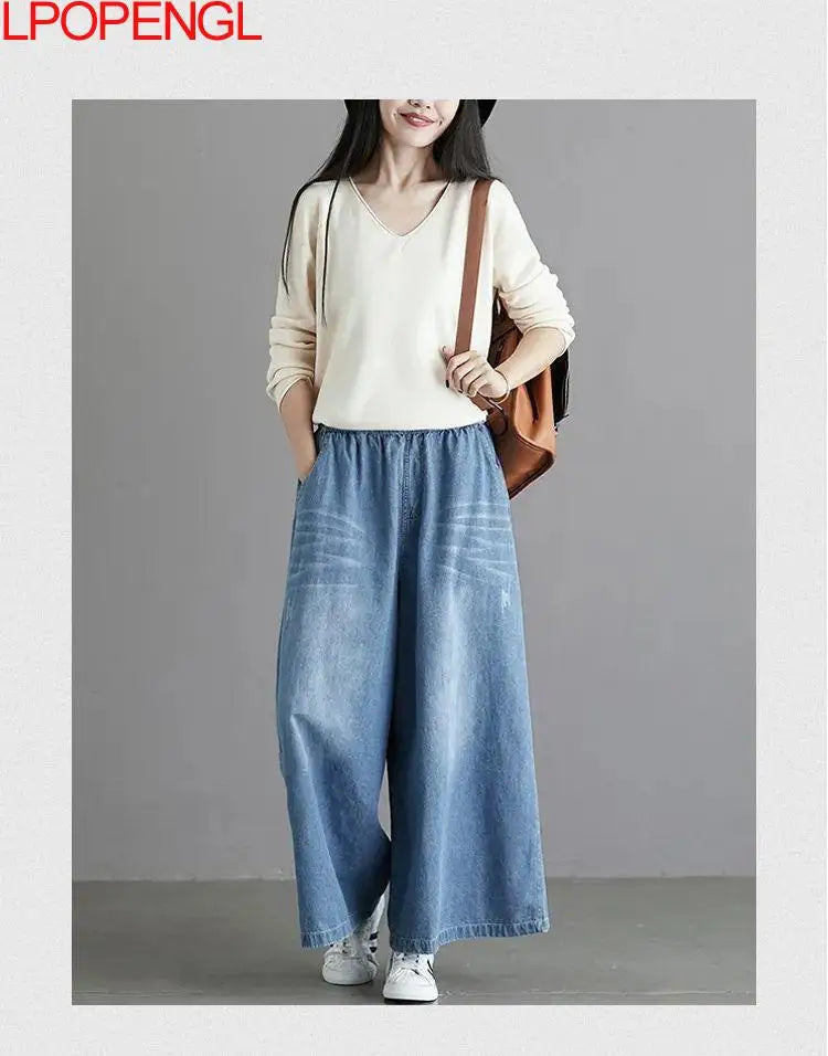 Calças de brim soltas femininas 2025 y2k novo casual streetwear calças jeans perna larga estilo rua vintage bolsos de cintura alta jean femme