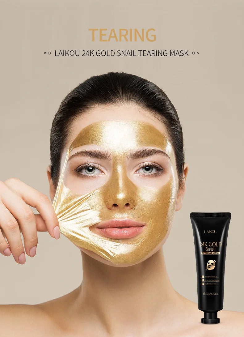 Máscara peel off de colágeno de caracol dourado 24k, reduz cravos, limpeza profunda, controle de óleo, encolher poros, hidratante, suave, cuidados com a pele do rosto