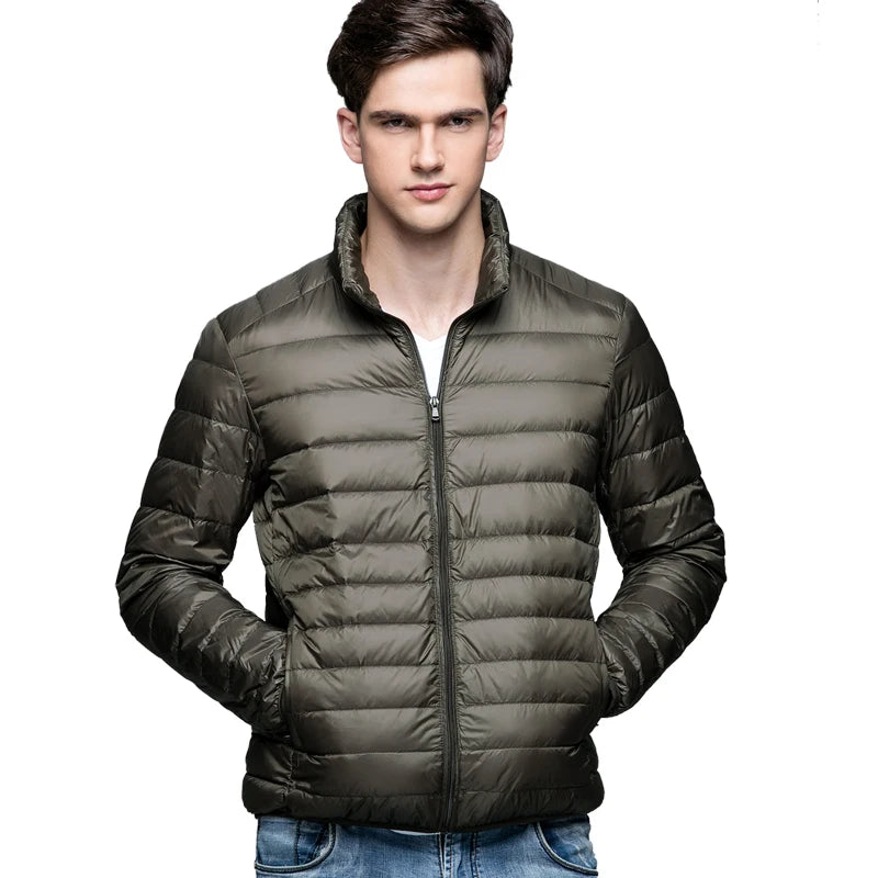 Novo outono inverno homem 90% pato para baixo jaqueta ultra leve fino S-3XL primavera jaquetas homens gola outerwear casaco