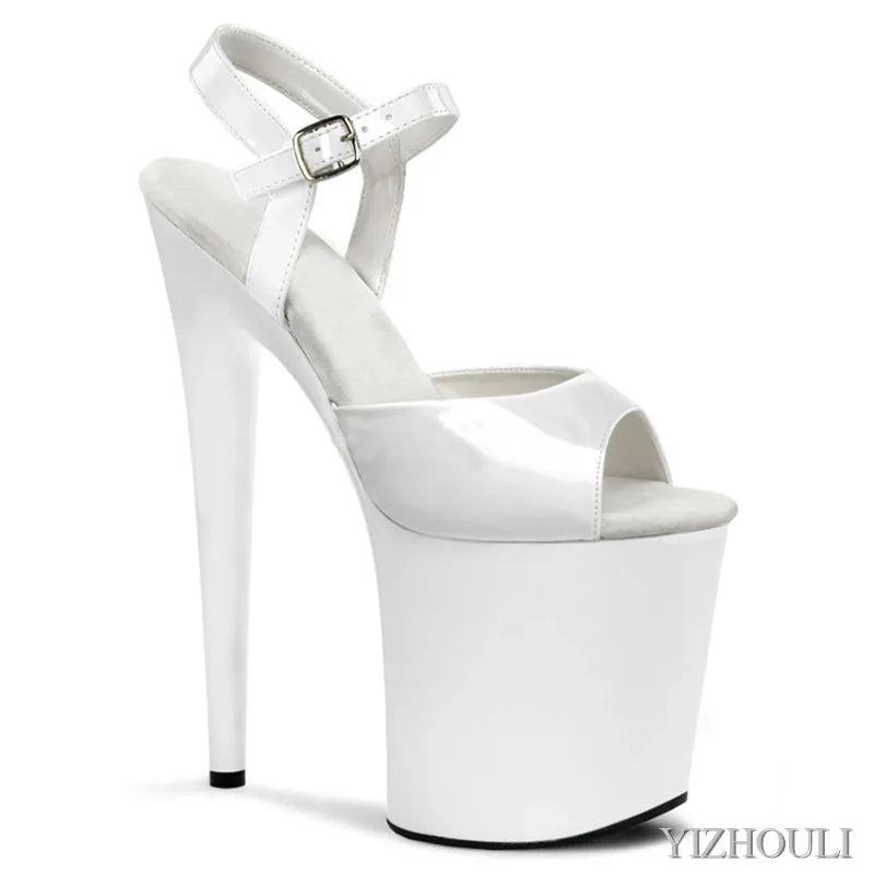 Novo stiletto de 8 polegadas 20 cm vamp preto fosco, sandálias de laca assadas no verão para boate, sandálias de palco de festa