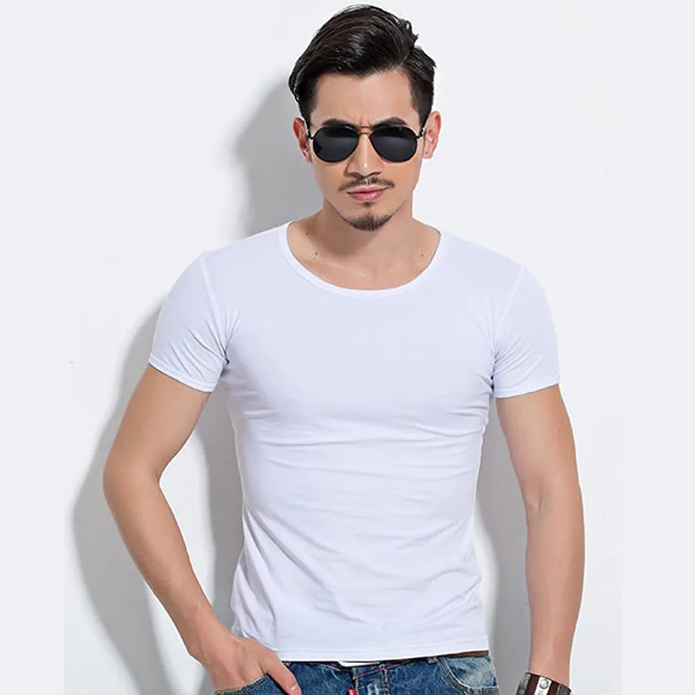 Camiseta Masculina de Manga Curta, T-Shirt O-Neck Slim em Cores Sólidas, Camiseta Masculina 2026 MRMT