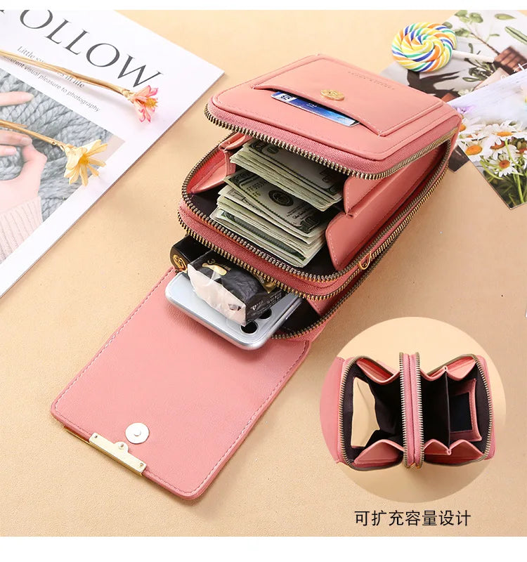 PU Leather Touch Screen Shoulder Bag para Mulheres, Feminino Crossbody Bolsas, Bolsa de telefone Bolsa de mão de grande capacidade, Drop Shipping, Novo