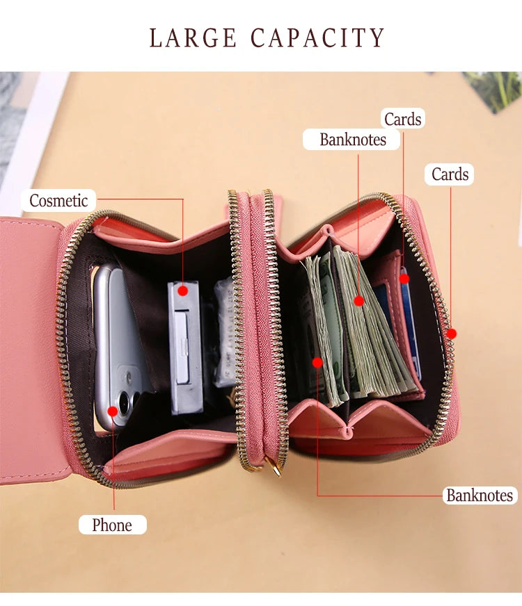PU Leather Touch Screen Shoulder Bag para Mulheres, Feminino Crossbody Bolsas, Bolsa de telefone Bolsa de mão de grande capacidade, Drop Shipping, Novo