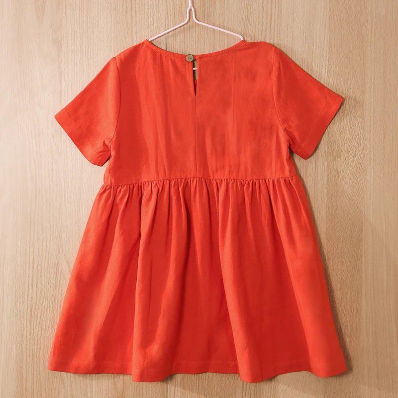 Vestido Mori de Linho para Meninas 2026 Verão Nova Roupa Infantil Vestidos de Princesa de Manga Curta em Algodão e Linho TZ30