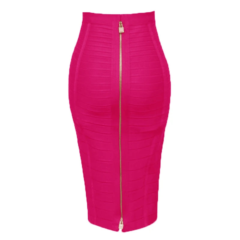 16 cores sexy sólido zíper laranja azul preto vermelho bandagem saia feminina elástica bodycon verão xl xxl lápis saias 58cm