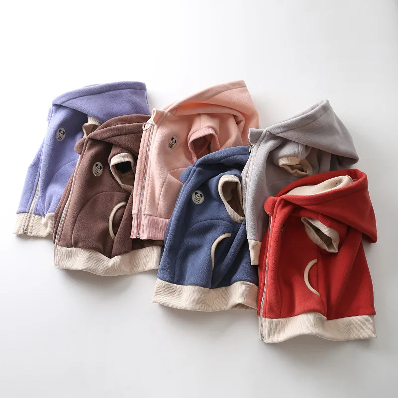 Colete polar com capuz, casaco de lã polar para crianças com zíper quente para bebês meninos meninas 2-10 anos de uso externo