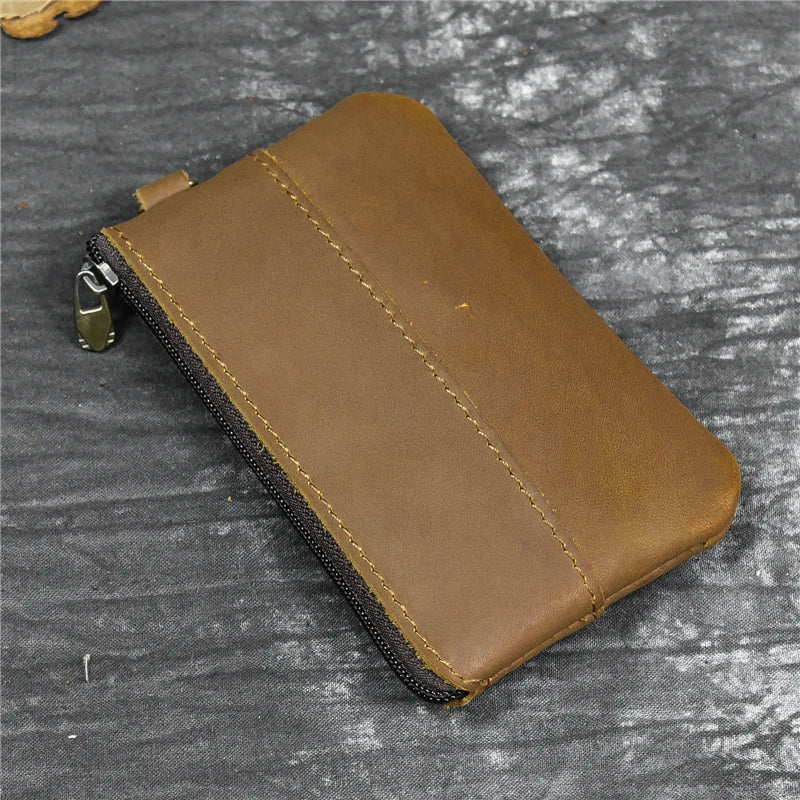 Luufan couro genuíno zíper moeda cartão bolsa de couro real rfid titular do cartão embreagem carteiras slots para homens mulheres mini bolsa fina