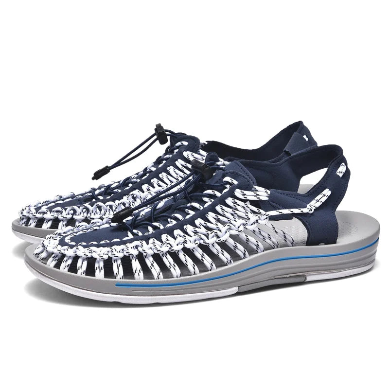 Men's Handmade Weaving Design Beach Sandals Breathable Casual Summer Flat Slippers Outdoor Couples Fisherman Sandals Plus Size