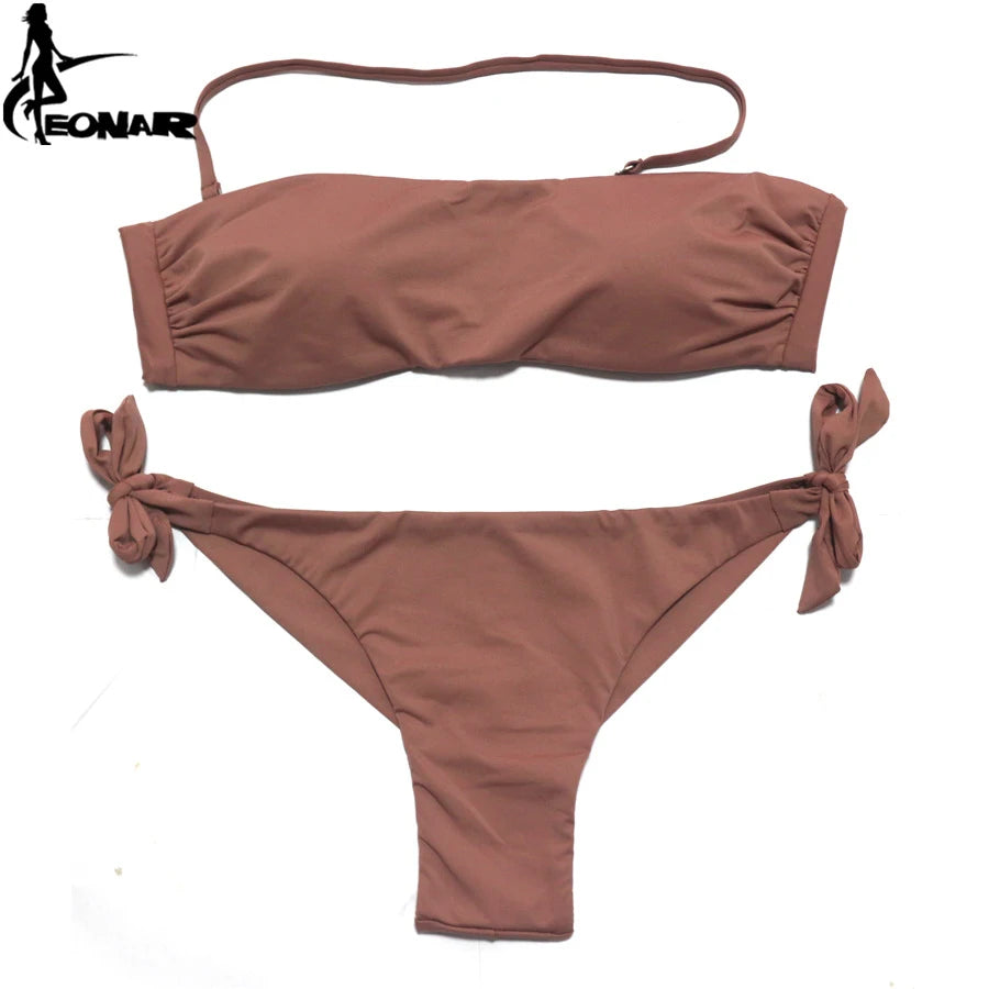 EONAR Biquíni 2025 Sólido Mulheres Maiô Brasileiro Corte Bottom Bikini Set Push Up Swimwear Femme Maiôs Esporte Beach Wear