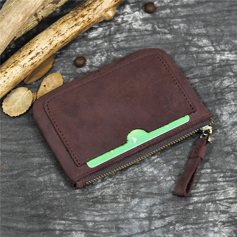 Luufan couro genuíno zíper moeda cartão bolsa de couro real rfid titular do cartão embreagem carteiras slots para homens mulheres mini bolsa fina