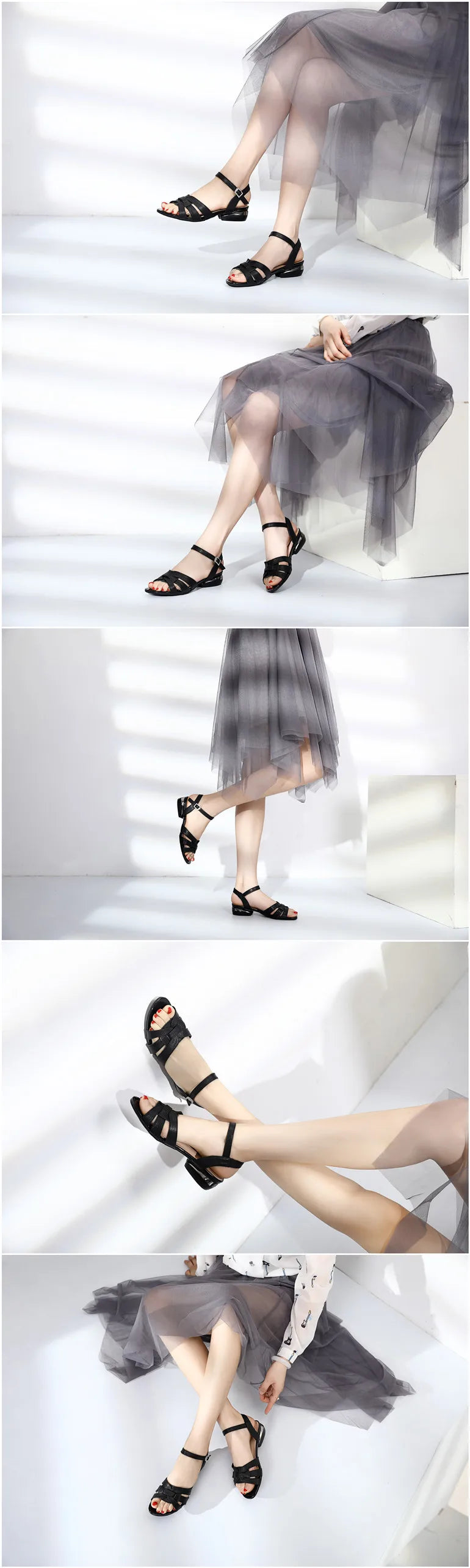 Gktinoo verão sandálias femininas 2025 novo tamanho grande conforto sandálias de salto baixo sapatos de dedo do pé aberto mulher sandálias de moda de couro genuíno