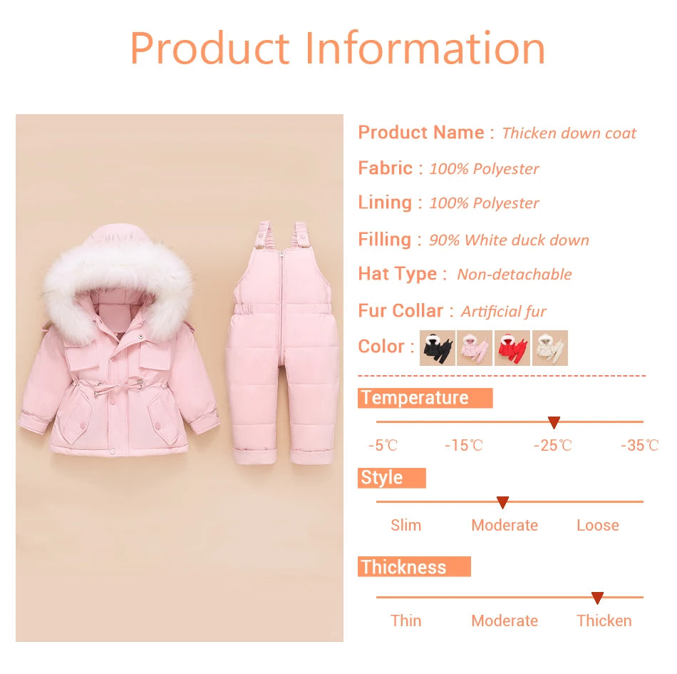 Crianças para baixo casaco jaqueta + macacão crianças da criança menina menino roupas para baixo 2 pçs roupa de inverno terno quente do bebê macacão conjuntos