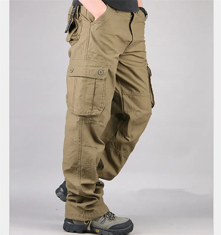 Calça casual masculina com vários bolsos, calça reta solta, outwear esportivo longo, tamanho grande 44, na moda