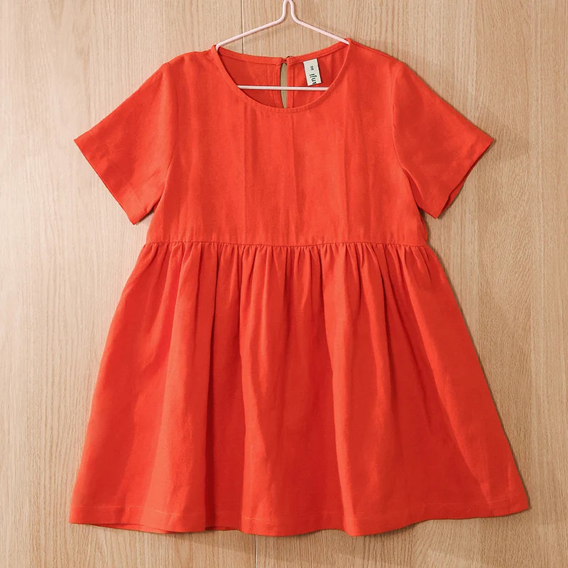 Vestido Mori de Linho para Meninas 2026 Verão Nova Roupa Infantil Vestidos de Princesa de Manga Curta em Algodão e Linho TZ30
