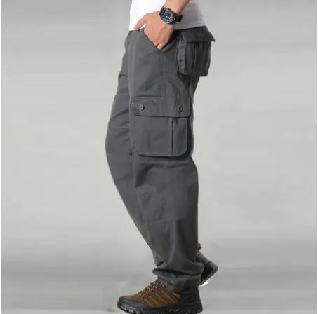 Calças de carga masculinas de algodão casual multi bolsos calças de trabalho tático outerwear calças retas calças compridas para roupas masculinas