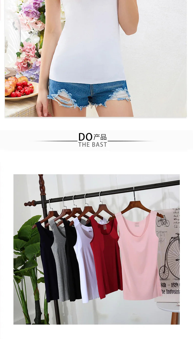 Camisetas Sem Costura de Alta Qualidade para Mulheres, Tops de Modal Macio, Camisetas Sem Mangas Brancas, Tops Sem Marcas