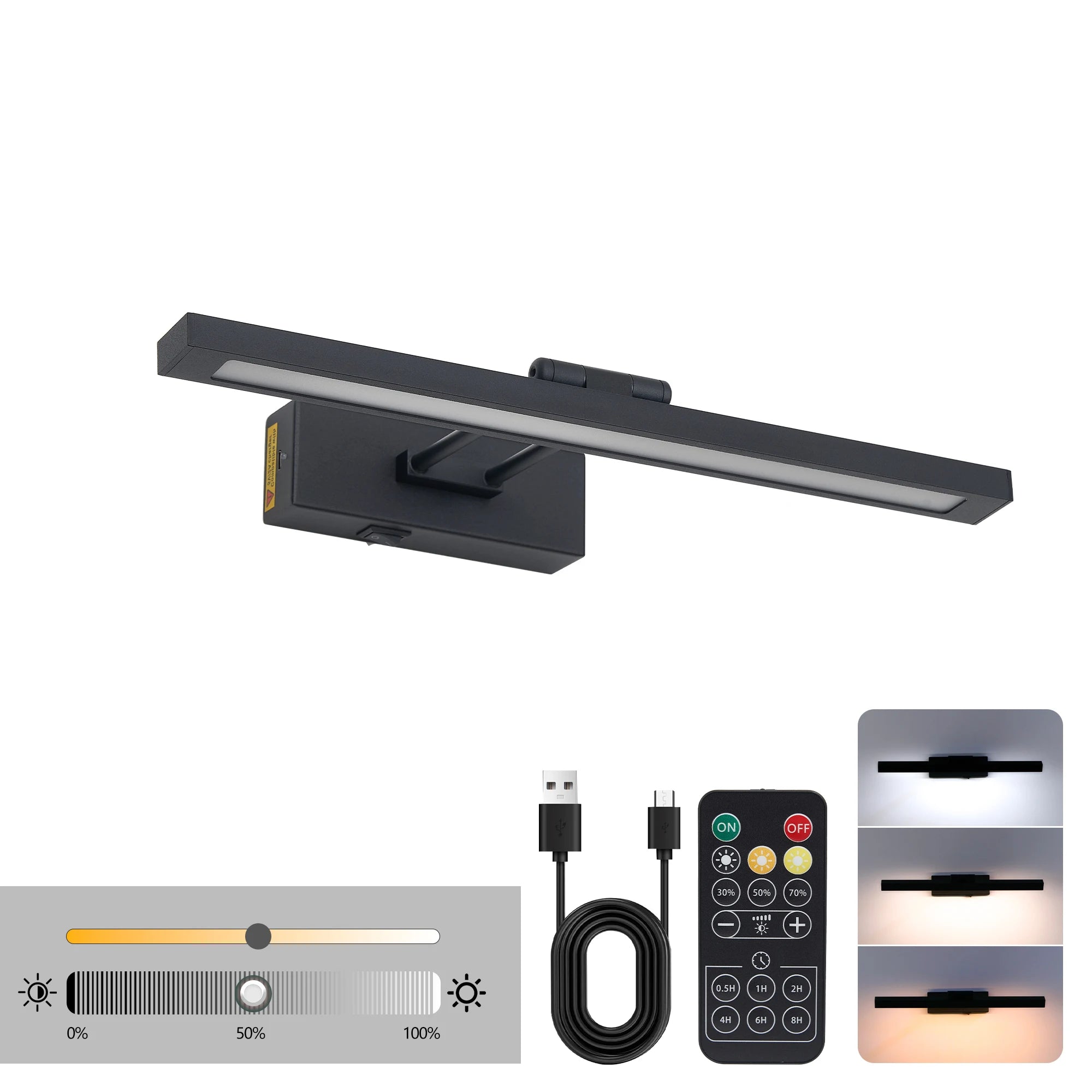 Picture Light Battery Operated with Remote, LED Black Art Lights for Paintings Rechargeable Dimmable and Timer, 16in Wall Sconce
