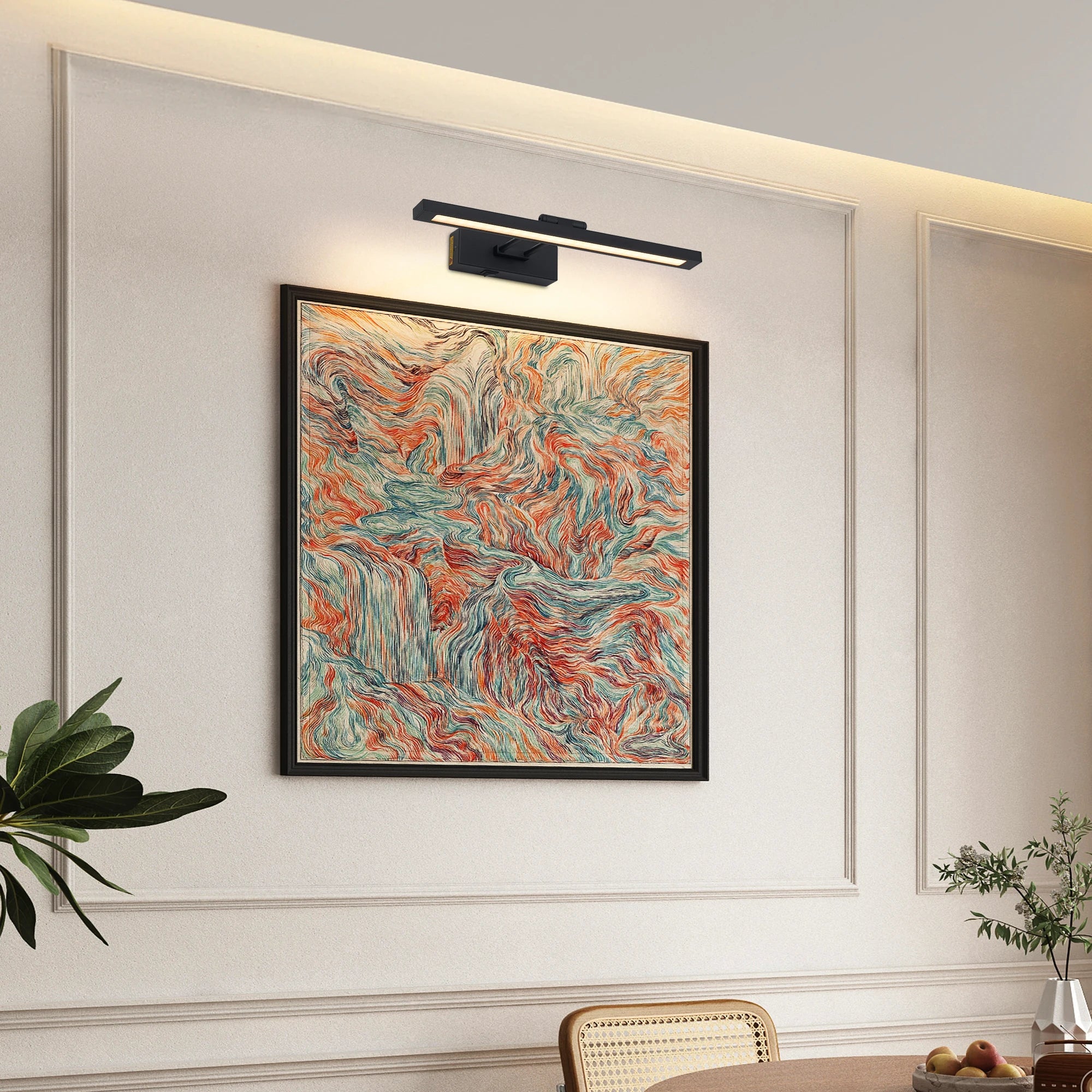 Picture Light Battery Operated with Remote, LED Black Art Lights for Paintings Rechargeable Dimmable and Timer, 16in Wall Sconce