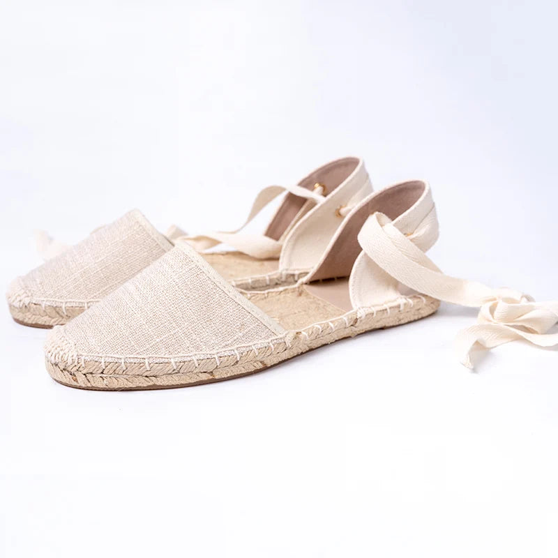 2026 Novas Sandálias Femininas Rasteiras com Sola de Corda de Cânhamo, Estilo Pescador com Tiras, de Amarrar, para Primavera e Verão, para Estudantes