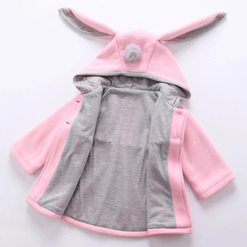 Jaqueta de algodão quente para bebês com orelhas de coelho, roupas infantis, casaco infantil, casacos, outono, primavera