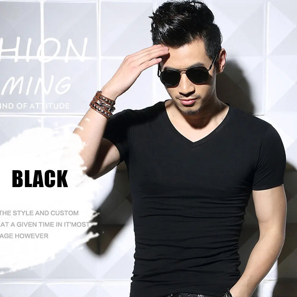 Camiseta Masculina de Manga Curta, T-Shirt O-Neck Slim em Cores Sólidas, Camiseta Masculina 2026 MRMT