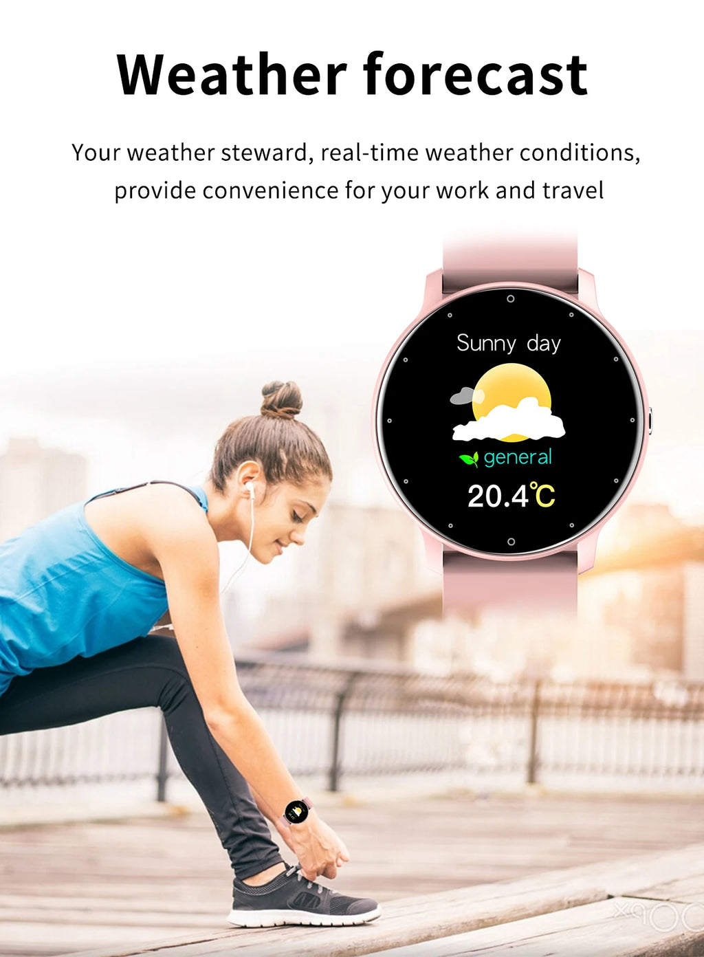 LIGE Relógio inteligente feminino à prova d'água, previsão do tempo em tempo real, relógios esportivos para mulheres, Android IOS