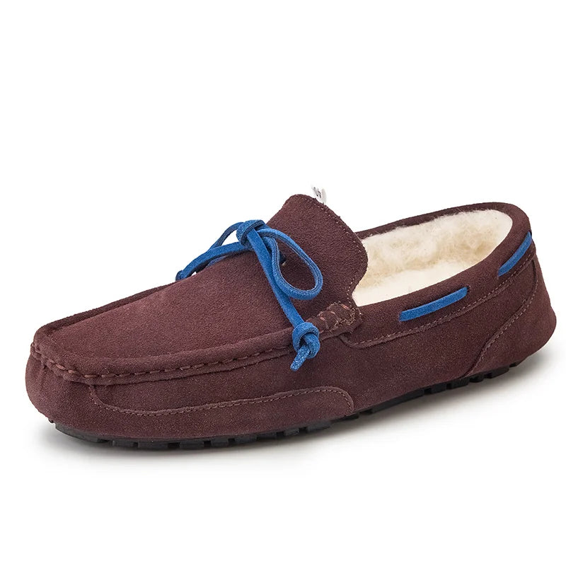 Mocassins homens sapatos de camurça de pelúcia sapatos de condução casuais marca inverno quente pele homem mocassins deslizamento na condução plana masculino sapatos de barco