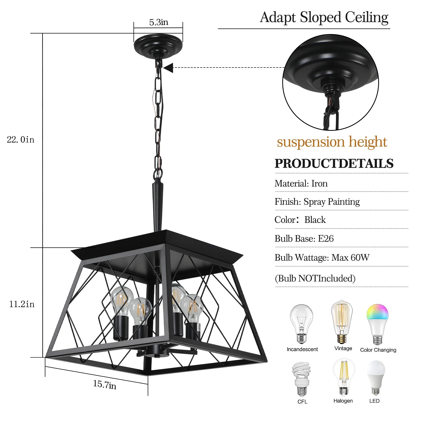 Black 4 Lights Farmhouse Vintage Chandelier,Rustic Pendant Light,Industrial Hanging Light Fixture for Dining Room Kitchen Island
