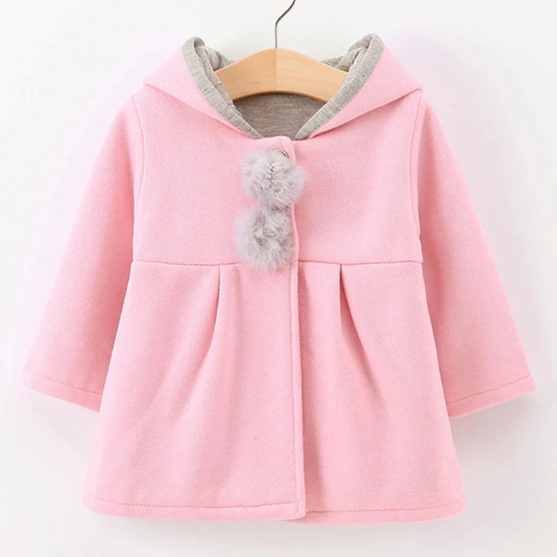 Jaqueta de algodão quente para bebês com orelhas de coelho, roupas infantis, casaco infantil, casacos, outono, primavera