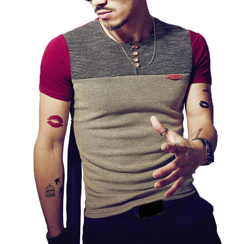 Moda verão masculina t camisa casual retalhos manga curta t camisa roupas masculinas tendência casual fino ajuste hip-hop topo t 5xl