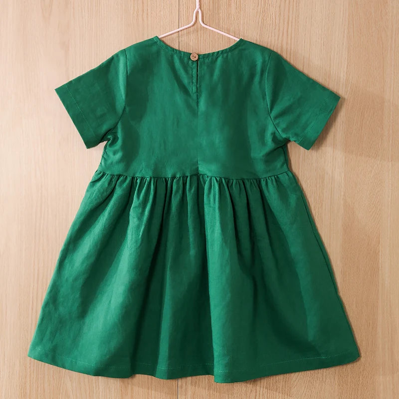 Vestido Mori de Linho para Meninas 2026 Verão Nova Roupa Infantil Vestidos de Princesa de Manga Curta em Algodão e Linho TZ30