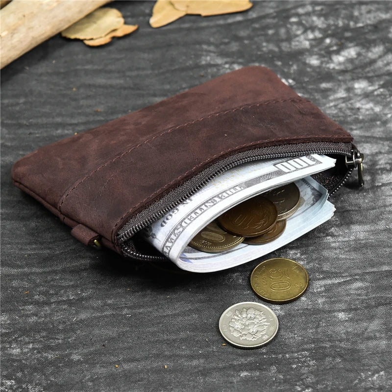 Luufan couro genuíno zíper moeda cartão bolsa de couro real rfid titular do cartão embreagem carteiras slots para homens mulheres mini bolsa fina