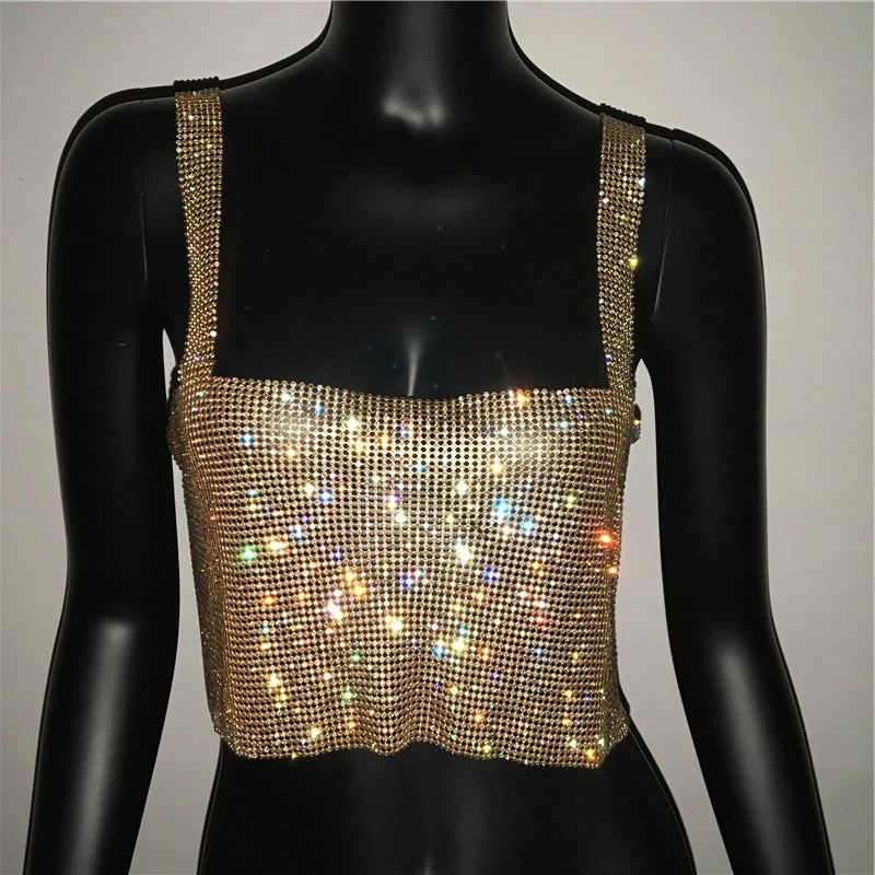 2025 glitter boate sem costas strass regata feminina sexy metal cristal diamantes lantejoulas noite clube festa wear topo de colheita