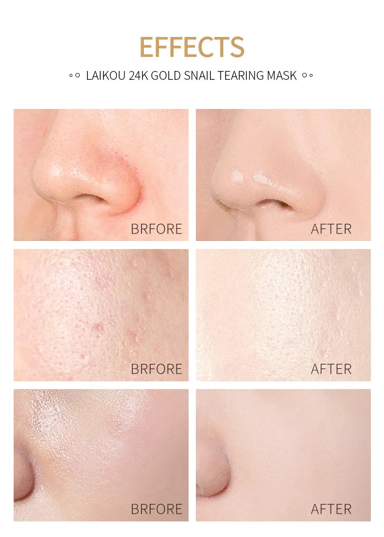 Máscara peel off de colágeno de caracol dourado 24k, reduz cravos, limpeza profunda, controle de óleo, encolher poros, hidratante, suave, cuidados com a pele do rosto