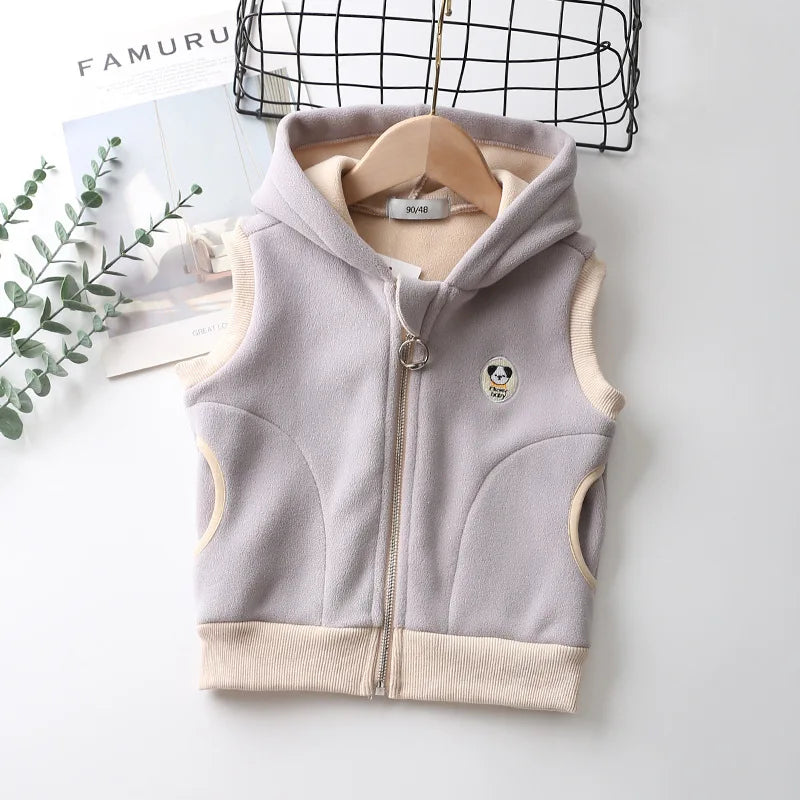 Colete polar com capuz, casaco de lã polar para crianças com zíper quente para bebês meninos meninas 2-10 anos de uso externo