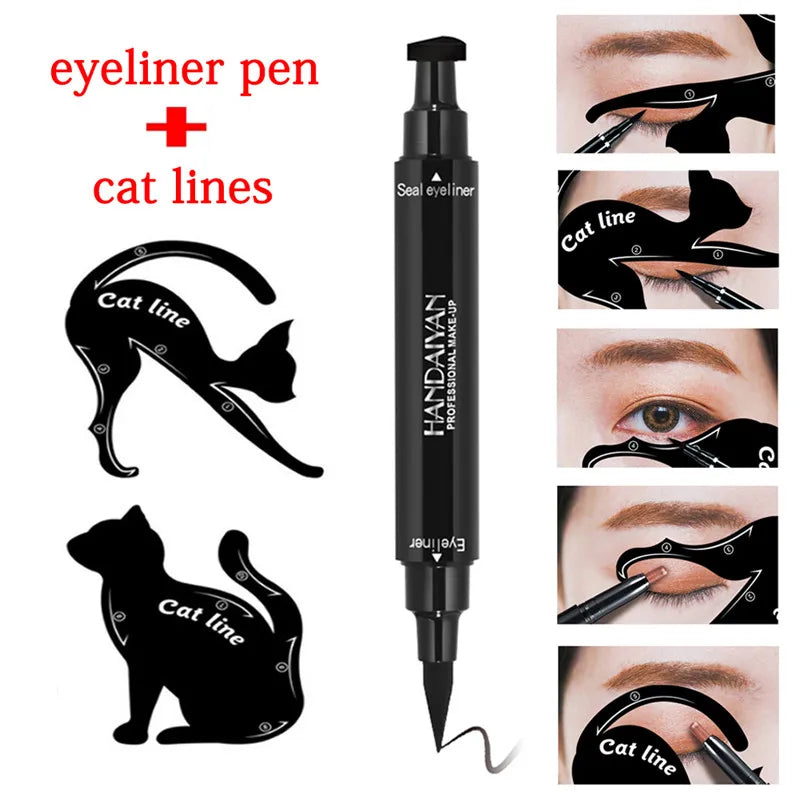 Lápis Delineador Líquido Dual End Black, Pro Impermeável, Maquiagem de Longa Duração, Eye Liner Pen, Linha Cat, Eye Stencils