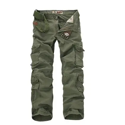Moda algodão calças de carga dos homens soltos calças casuais jogging calças de carga dos homens sólidos multi bolsos calças respiráveis plus size