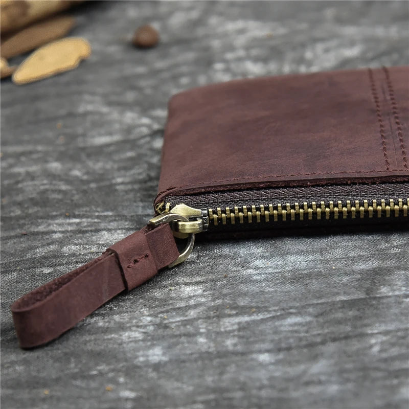 Luufan couro genuíno zíper moeda cartão bolsa de couro real rfid titular do cartão embreagem carteiras slots para homens mulheres mini bolsa fina