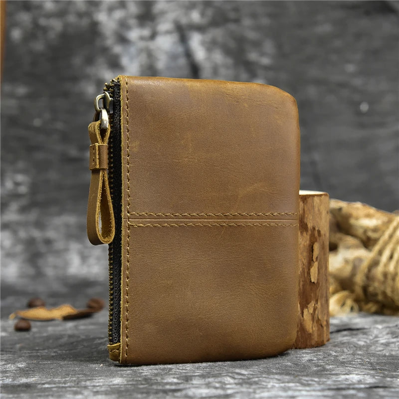 Luufan couro genuíno zíper moeda cartão bolsa de couro real rfid titular do cartão embreagem carteiras slots para homens mulheres mini bolsa fina