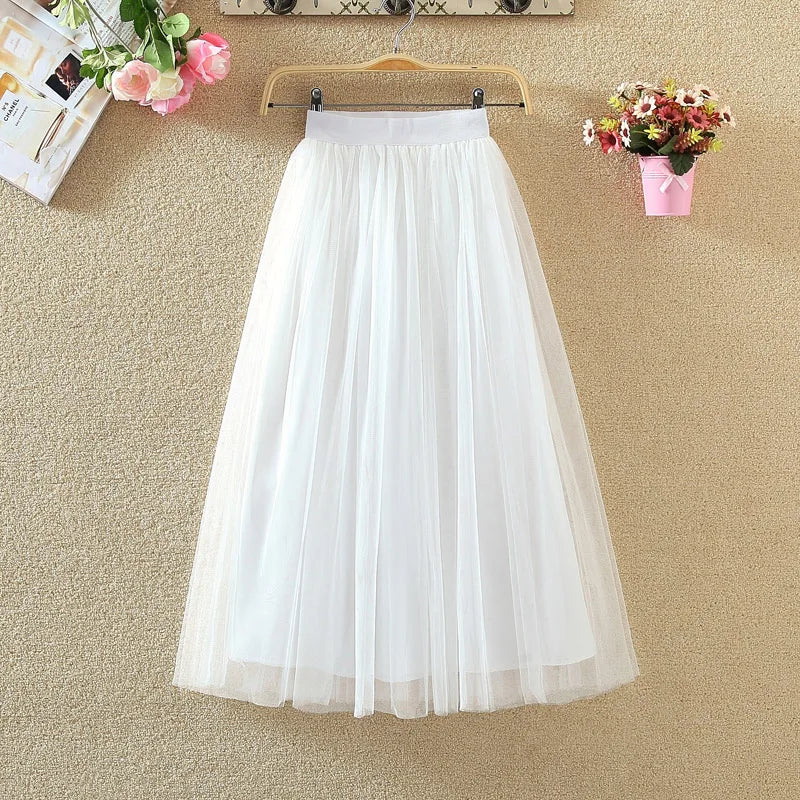 Maxi Longa Saia de Tule Mulheres 2024 Outono Inverno Elástico Cintura Alta Vestido de Bola Saia Feminino Adulto Tutu Saia Jupe Longue