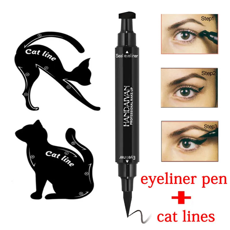 Lápis Delineador Líquido Dual End Black, Pro Impermeável, Maquiagem de Longa Duração, Eye Liner Pen, Linha Cat, Eye Stencils